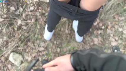 Russian PAWG in helmet begs for Risky outdoor fuck with biker